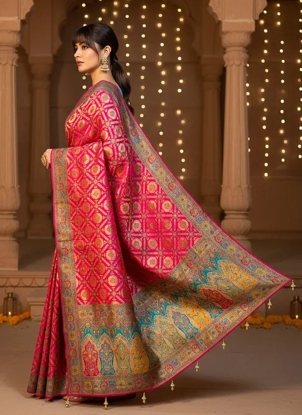 Pink_Banarasi_Pure_Silk_Jacquard_Printed_Saree_For_Women_|_With_Blouse_Piece