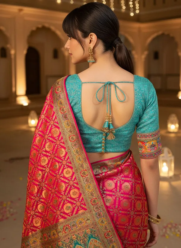 Pink_Banarasi_Pure_Silk_Jacquard_Printed_Saree_For_Women_|_With_Blouse_Piece