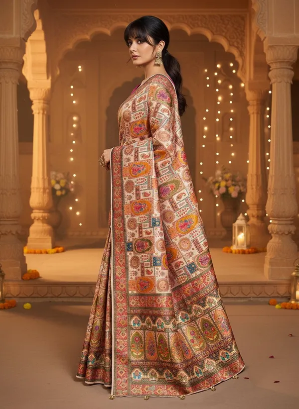 Beige_Banarasi_Pure_Silk_Jacquard_Printed_Saree_For_Women_|_With_Blouse_Piece