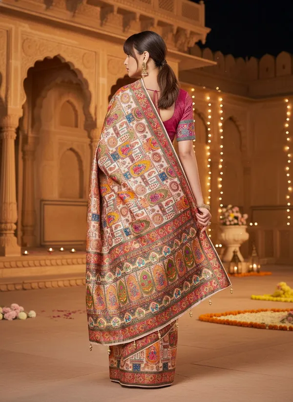 Beige_Banarasi_Pure_Silk_Jacquard_Printed_Saree_For_Women_|_With_Blouse_Piece