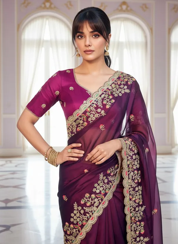 Purple_Georgette_Silk_Blend_Embroidered_Saree_For_Women_|_With_Blouse_Piece
