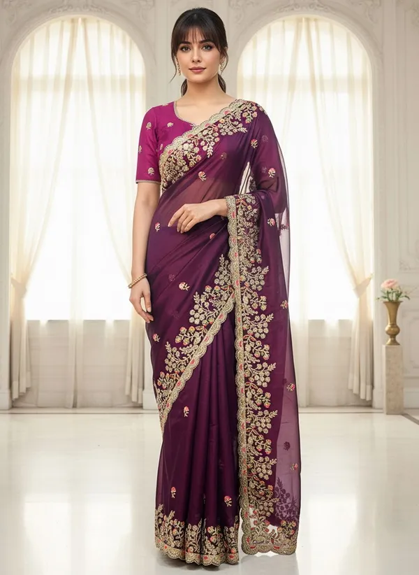 Purple_Georgette_Silk_Blend_Embroidered_Saree_For_Women_|_With_Blouse_Piece