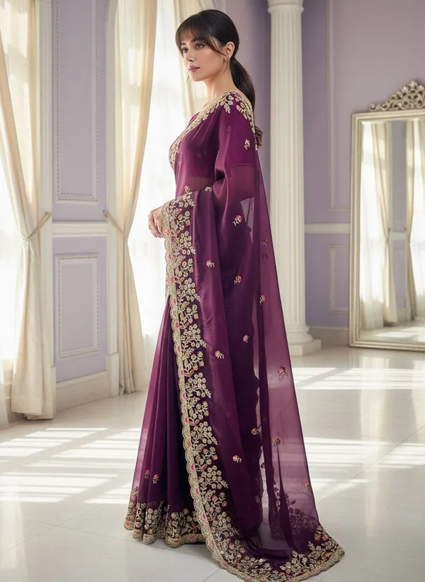 Purple_Georgette_Silk_Blend_Embroidered_Saree_For_Women_|_With_Blouse_Piece