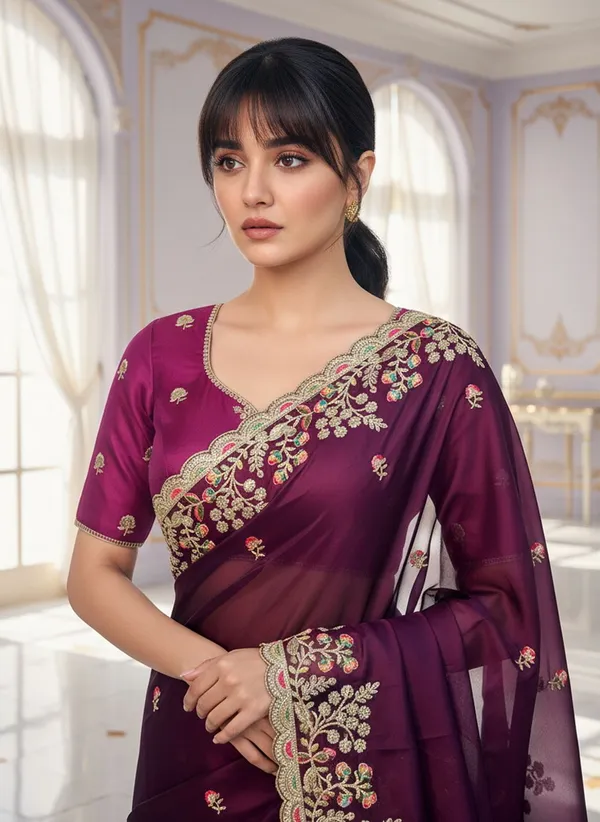 Purple_Georgette_Silk_Blend_Embroidered_Saree_For_Women_|_With_Blouse_Piece