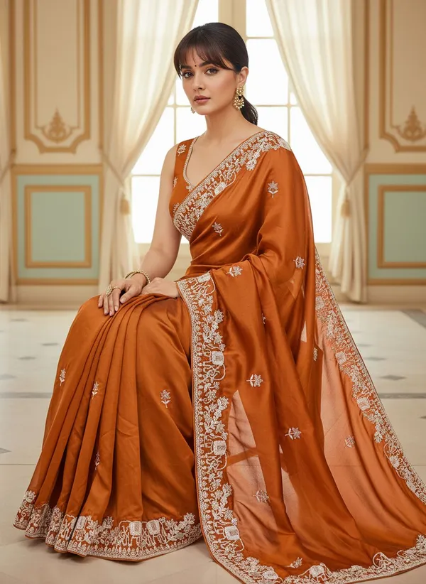 Orange_Georgette_Embroidered_Saree_For_Women_|_With_Blouse_Piece