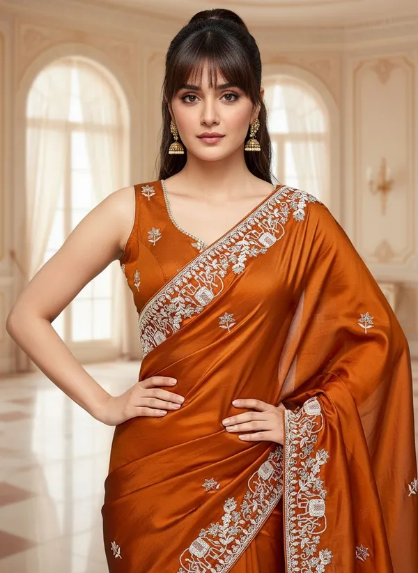 Orange_Georgette_Embroidered_Saree_For_Women_|_With_Blouse_Piece