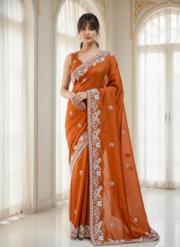 Orange_Georgette_Embroidered_Saree_For_Women_|_With_Blouse_Piece