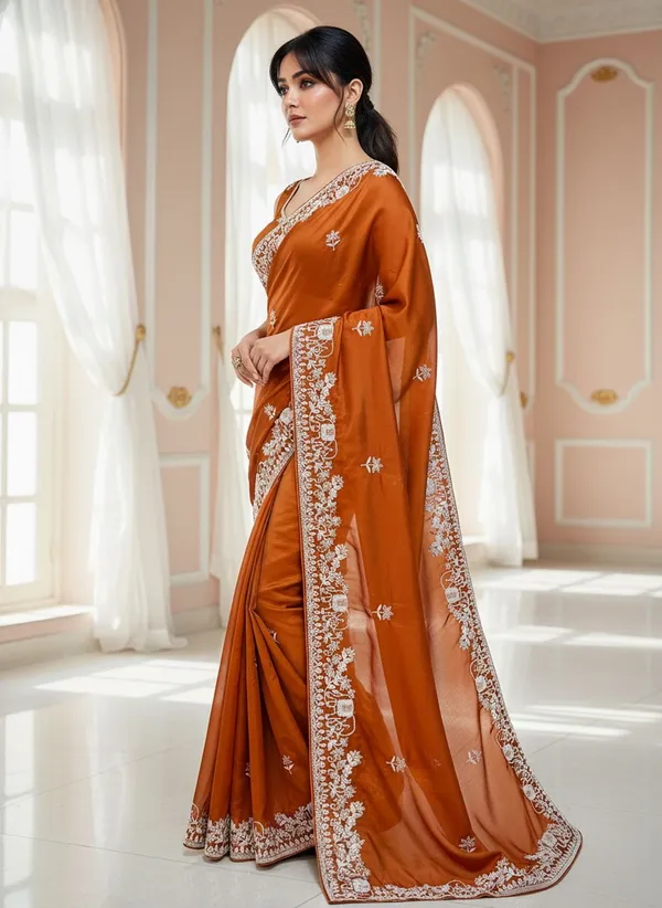 Orange_Georgette_Embroidered_Saree_For_Women_|_With_Blouse_Piece