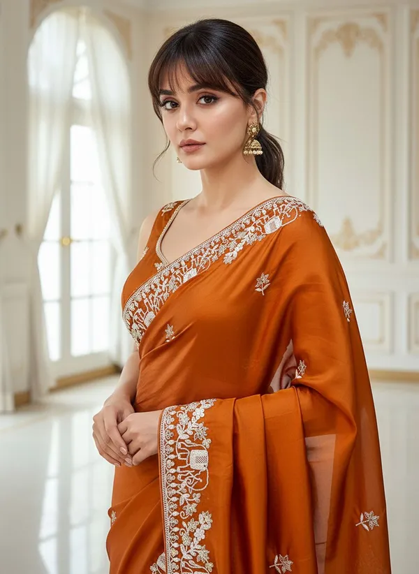 Orange_Georgette_Embroidered_Saree_For_Women_|_With_Blouse_Piece
