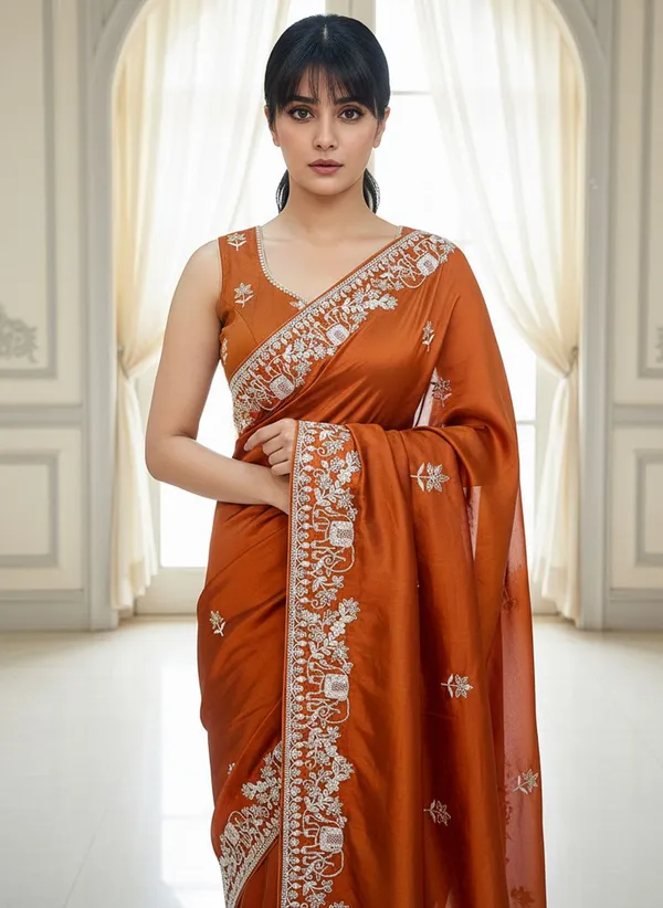 Orange_Georgette_Embroidered_Saree_For_Women_|_With_Blouse_Piece
