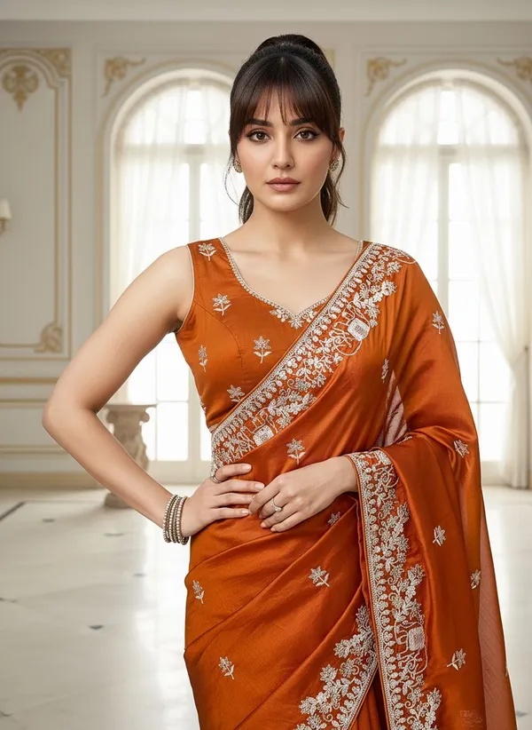 Orange_Georgette_Embroidered_Saree_For_Women_|_With_Blouse_Piece