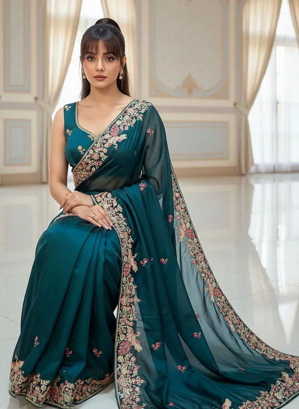 Green_Georgette_Embroidered_Bollywood_Saree_For_Women_|_With_Blouse_Piece