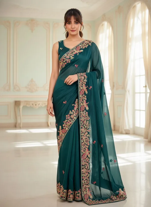 Green_Georgette_Embroidered_Bollywood_Saree_For_Women_|_With_Blouse_Piece