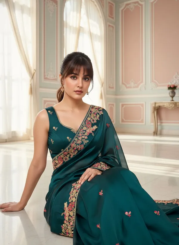 Green_Georgette_Embroidered_Bollywood_Saree_For_Women_|_With_Blouse_Piece