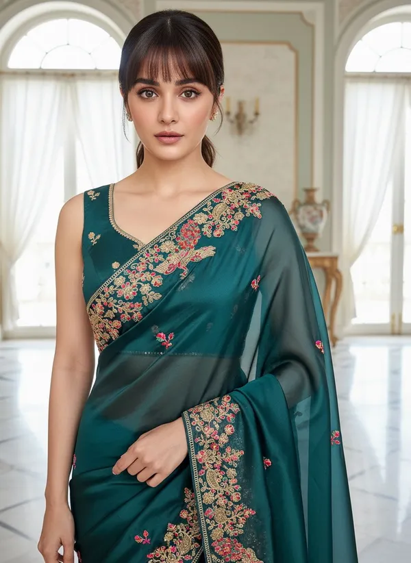 Green_Georgette_Embroidered_Bollywood_Saree_For_Women_|_With_Blouse_Piece