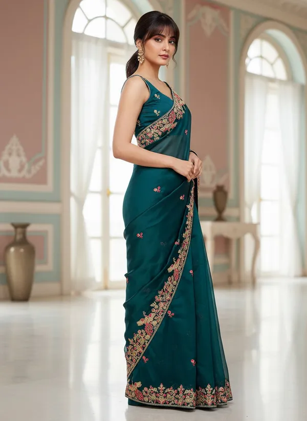 Green_Georgette_Embroidered_Bollywood_Saree_For_Women_|_With_Blouse_Piece