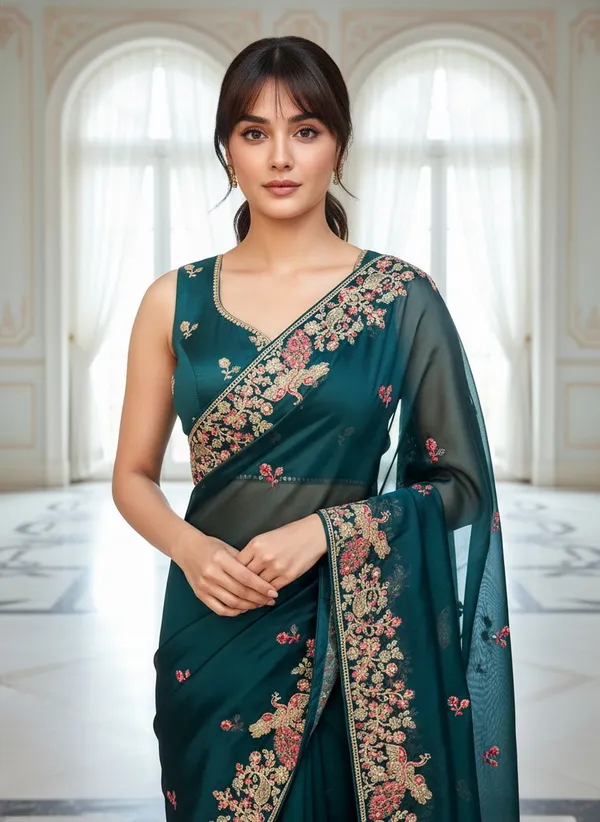 Green_Georgette_Embroidered_Bollywood_Saree_For_Women_|_With_Blouse_Piece