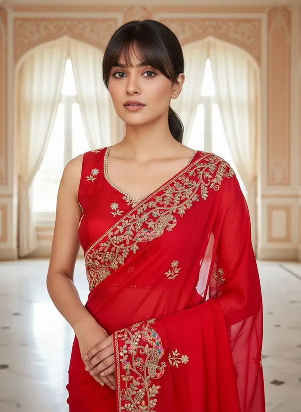 Red_Georgette_Silk_Blend_Embroidered_Saree_For_Women_|_With_Blouse_Piece