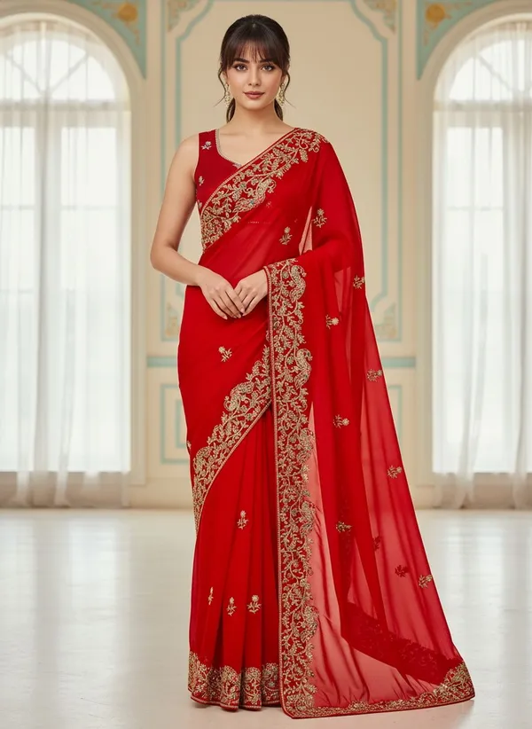 Red_Georgette_Silk_Blend_Embroidered_Saree_For_Women_|_With_Blouse_Piece