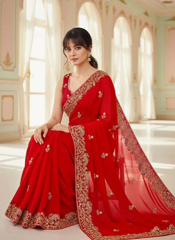 Red_Georgette_Silk_Blend_Embroidered_Saree_For_Women_|_With_Blouse_Piece