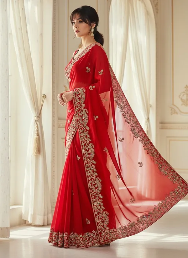 Red_Georgette_Silk_Blend_Embroidered_Saree_For_Women_|_With_Blouse_Piece