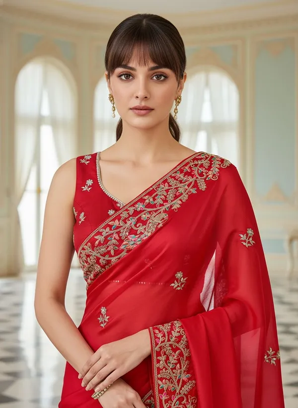 Red_Georgette_Silk_Blend_Embroidered_Saree_For_Women_|_With_Blouse_Piece