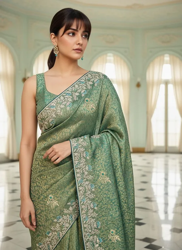 Green_Banarasi_Silk_Blend_Jacquard_Embroidered_Saree_For_Women_|_With_Blouse_Piece