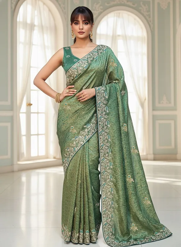 Green_Banarasi_Silk_Blend_Jacquard_Embroidered_Saree_For_Women_|_With_Blouse_Piece