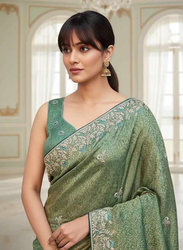 Green_Banarasi_Silk_Blend_Jacquard_Embroidered_Saree_For_Women_|_With_Blouse_Piece