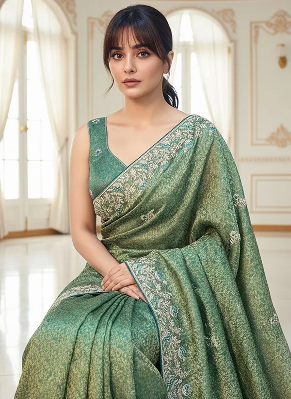 Green_Banarasi_Silk_Blend_Jacquard_Embroidered_Saree_For_Women_|_With_Blouse_Piece