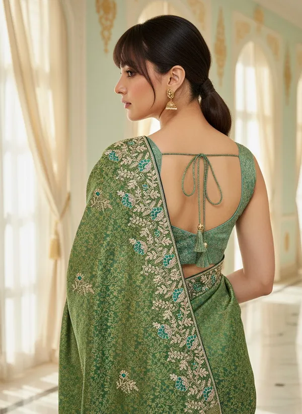Green_Banarasi_Silk_Blend_Jacquard_Embroidered_Saree_For_Women_|_With_Blouse_Piece