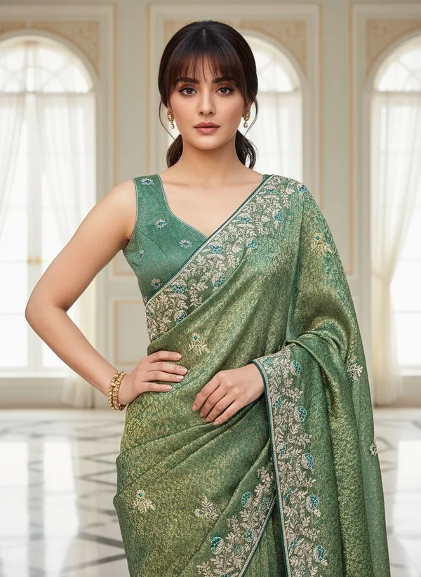 Green_Banarasi_Silk_Blend_Jacquard_Embroidered_Saree_For_Women_|_With_Blouse_Piece