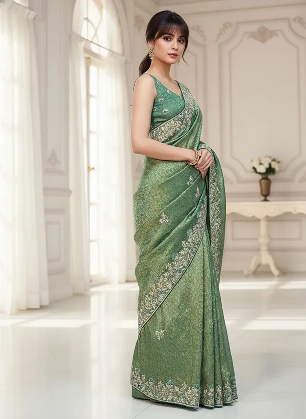 Green_Banarasi_Silk_Blend_Jacquard_Embroidered_Saree_For_Women_|_With_Blouse_Piece