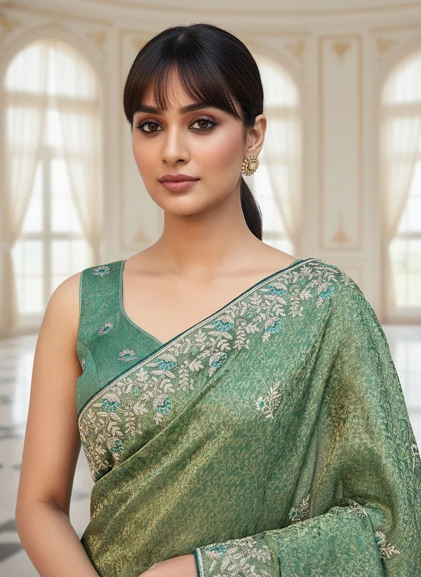 Green_Banarasi_Silk_Blend_Jacquard_Embroidered_Saree_For_Women_|_With_Blouse_Piece