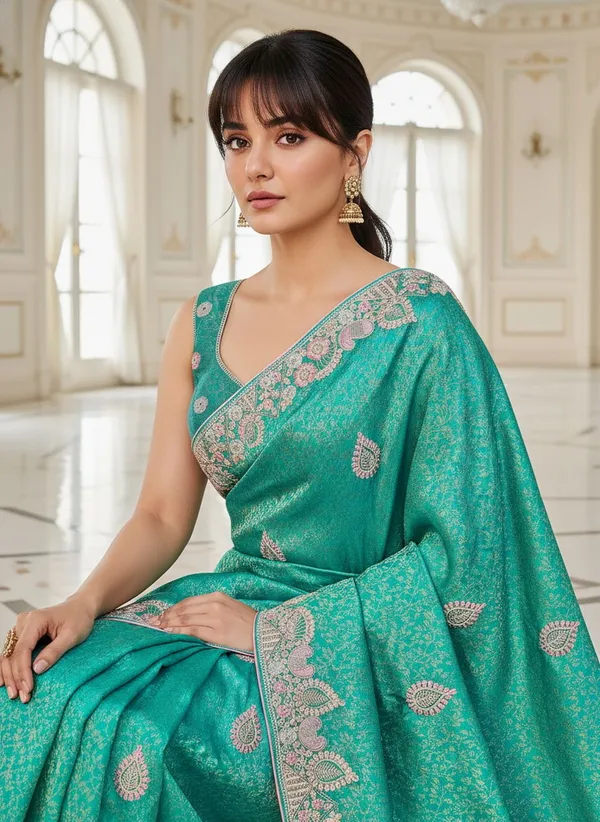 Green_Banarasi_Silk_Blend_Embroidered_Jacquard_Saree_For_Women_|_With_Blouse_Piece