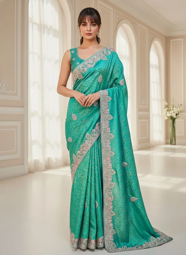 Green_Banarasi_Silk_Blend_Embroidered_Jacquard_Saree_For_Women_|_With_Blouse_Piece