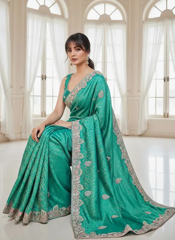 Green_Banarasi_Silk_Blend_Embroidered_Jacquard_Saree_For_Women_|_With_Blouse_Piece