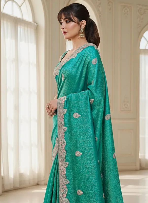 Green_Banarasi_Silk_Blend_Embroidered_Jacquard_Saree_For_Women_|_With_Blouse_Piece