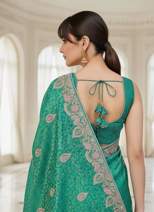 Green_Banarasi_Silk_Blend_Embroidered_Jacquard_Saree_For_Women_|_With_Blouse_Piece