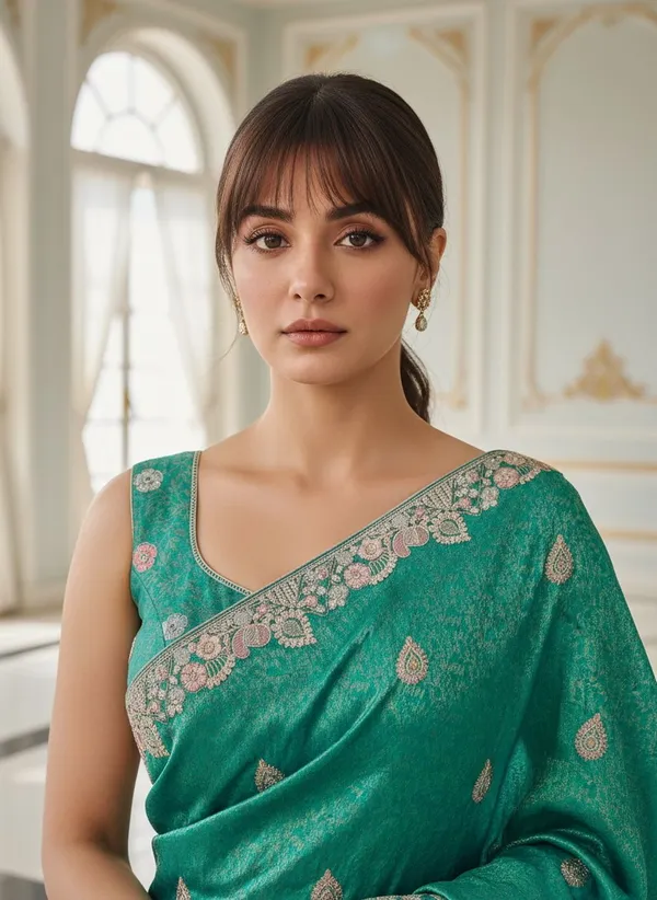 Green_Banarasi_Silk_Blend_Embroidered_Jacquard_Saree_For_Women_|_With_Blouse_Piece