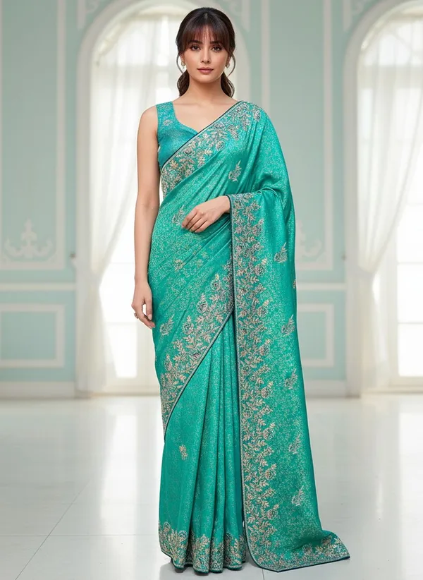 Green_Banarasi_Silk_Blend_Jacquard_Embroidered_Saree_For_Women_|_With_Blouse_Piece
