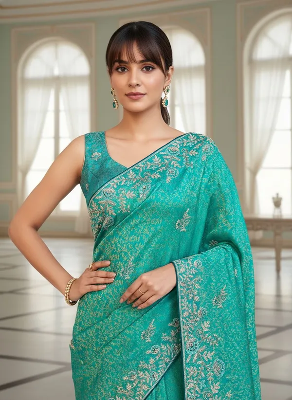 Green_Banarasi_Silk_Blend_Jacquard_Embroidered_Saree_For_Women_|_With_Blouse_Piece