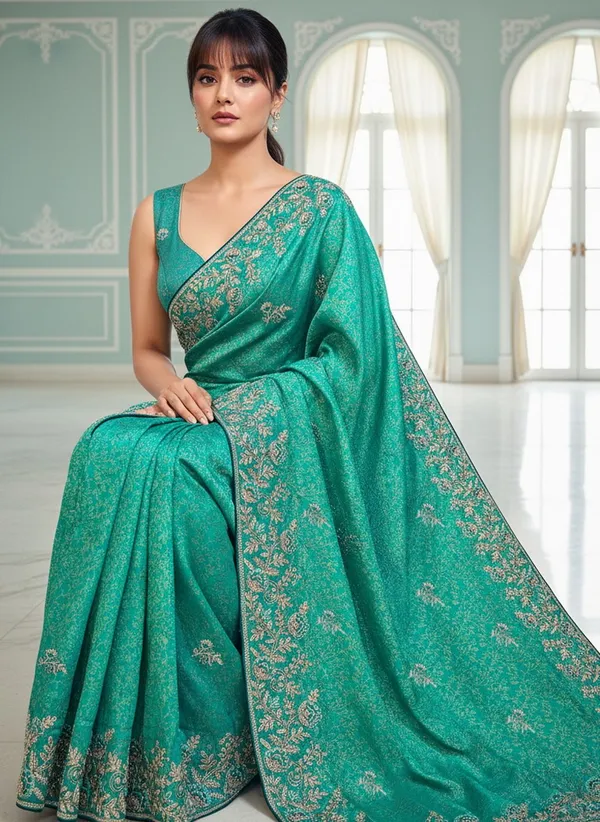 Green_Banarasi_Silk_Blend_Jacquard_Embroidered_Saree_For_Women_|_With_Blouse_Piece