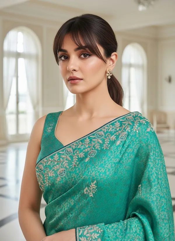 Green_Banarasi_Silk_Blend_Jacquard_Embroidered_Saree_For_Women_|_With_Blouse_Piece
