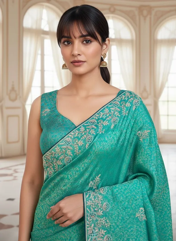 Green_Banarasi_Silk_Blend_Jacquard_Embroidered_Saree_For_Women_|_With_Blouse_Piece