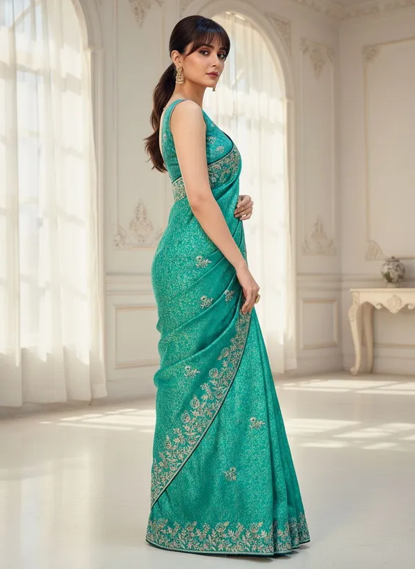 Green_Banarasi_Silk_Blend_Jacquard_Embroidered_Saree_For_Women_|_With_Blouse_Piece