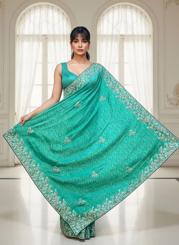 Green_Banarasi_Silk_Blend_Jacquard_Embroidered_Saree_For_Women_|_With_Blouse_Piece