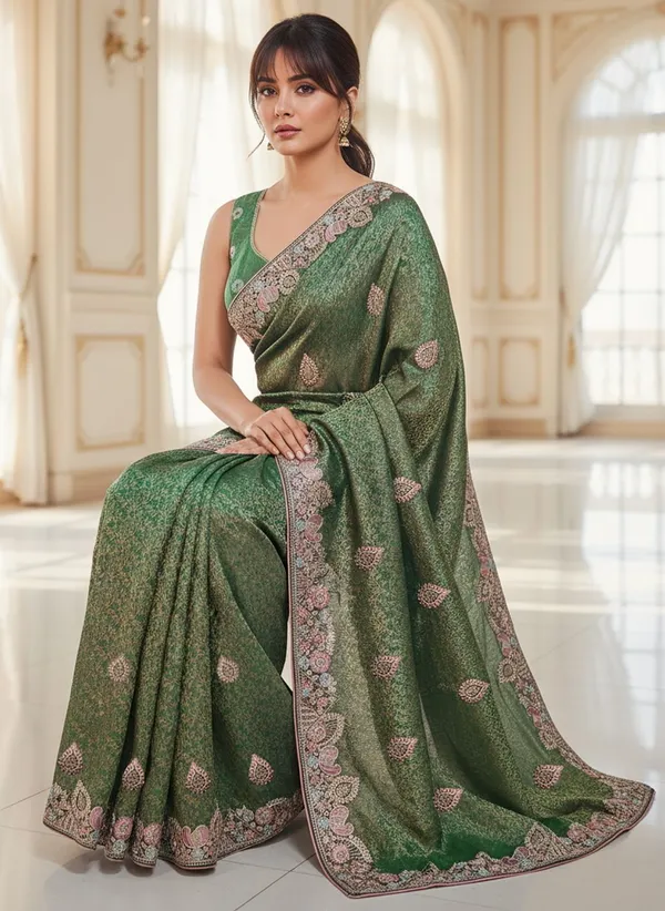 Green_Banarasi_Silk_Blend_Jacquard_Embroidered_Saree_For_Women_|_With_Blouse_Piece