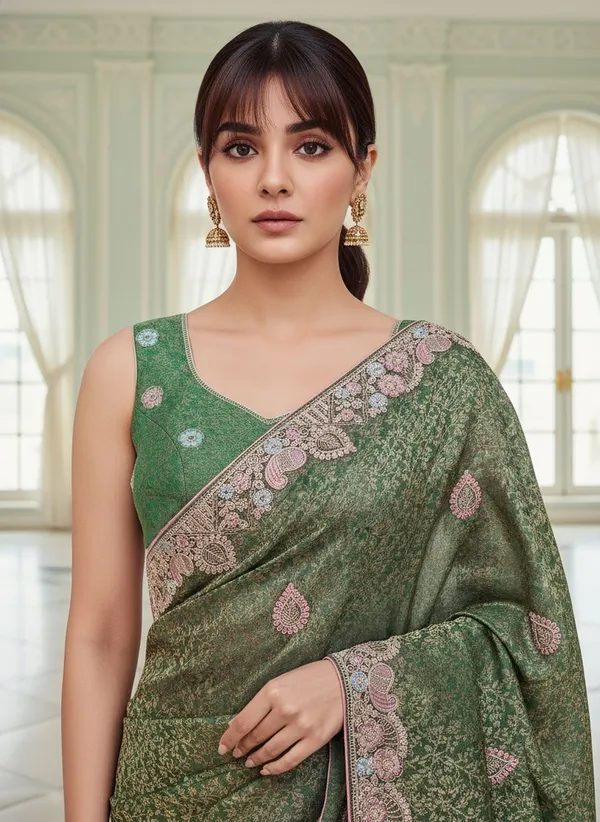 Green_Banarasi_Silk_Blend_Jacquard_Embroidered_Saree_For_Women_|_With_Blouse_Piece