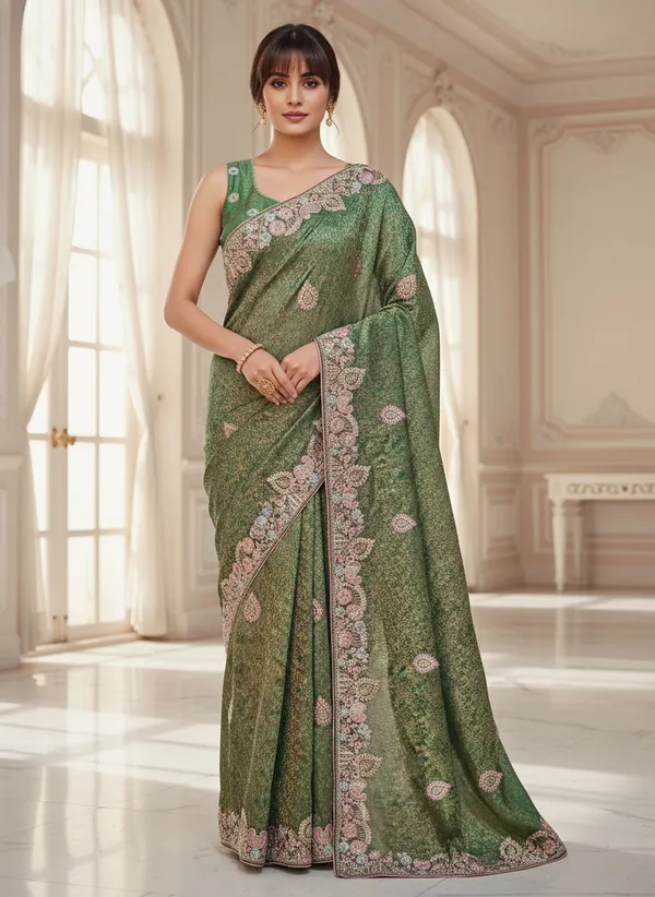 Green_Banarasi_Silk_Blend_Jacquard_Embroidered_Saree_For_Women_|_With_Blouse_Piece